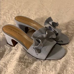 New WWW Blue Suede Zadie Heeled Slide Sandals